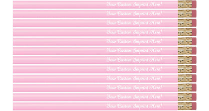 Express Pencils™ Personalized Pencils - Round - Custom Imprinted with name or message - Made in Usa - Customizable -12 piece pkg (Pastel Pink) - WoodArtSupply