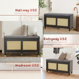 Anbuy Shoe Storage Bench for Entryway with Rattan Door, Rattan Shoe Rack Bench entryway Bench, Shoe Cabinet with Soft Cushion, Holds 300 lb, 31.5 x 13.78 x 19.1 inches (Black) Anbuy