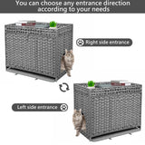 DOVEAID Cat Litter Box Enclosure Furniture Hidden, Pet House Litter Box Furniture for Large Cats, Handwoven Rattan with Door Cat Washroom Box, Indoor Cat House Storage with Soft Litter Mat, Grey DOVEAID