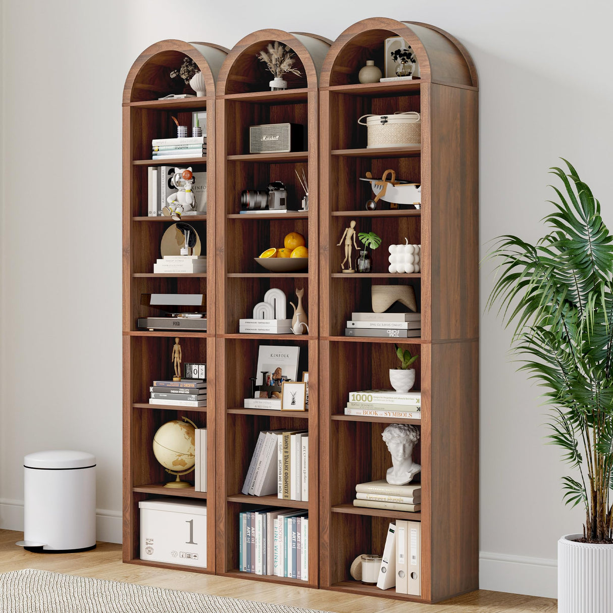 Tall Narrow Arched Bookshelf, 8-Tier Skinny Arch Bookcase for Small Space, Freestanding Storage Organizer with Adjustable Shelves, Open Display Shelves for Living Room, Entryway, Bathroom (Walnut) Turtle&Myrtle