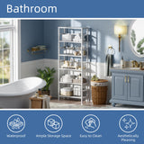 HITNET Bookshelf, 6-Tier Tall Bookcase Freestanding Bamboo Book Shelf Bathroom Storage Organizer with Adjustable Shelves, White HITNET