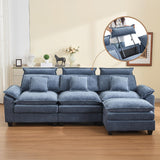 103'' Cloud Modern 3 Seater Couch with Detachable Headrest, Modular Sectional Sofa with Ottoman, Oversized L Shape Chenille Comfy Sofa with Armrests for Living Room, Blue Abbrevi