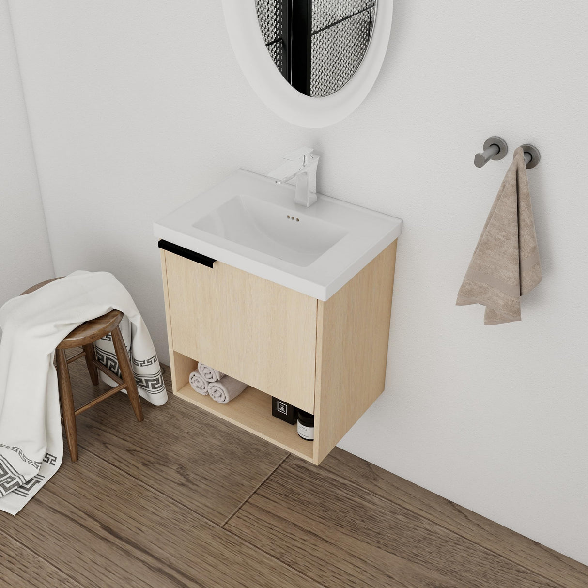 20" Bathroom Vanity with Sink, 20 Inch Floating Bathroom Vanity for Small Space, Single Sink Bathroom Vanity Combo, Modern Bathroom Vanity, Brown Wall Mounted Cabinet Set Mocoastn