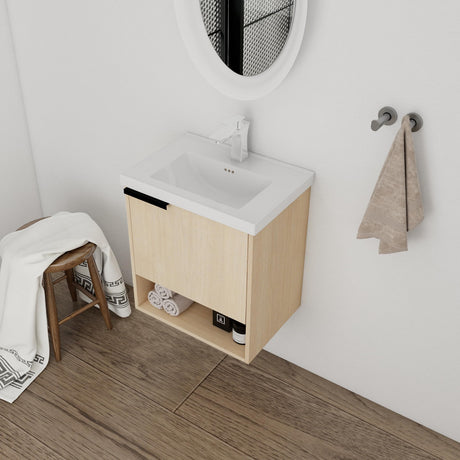 20" Bathroom Vanity with Sink, 20 Inch Floating Bathroom Vanity for Small Space, Single Sink Bathroom Vanity Combo, Modern Bathroom Vanity, Brown Wall Mounted Cabinet Set Mocoastn