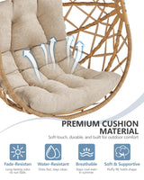 SWITTE Egg Chair Outdoor with Stand, Indoor Wicker Hanging Egg Swing Chair with Cushion, 400LBS Capacity for Patio, Bedroom & Garden - Cream SWITTE