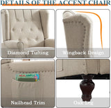 OQQOEE Wingback Recliner Chair Set of 2 with Massage and Heat, Push Back Accent Armchair with Adjustable Backrest, Nailhead Trim, Upholstered Fabric Chair for Living Room, Bedroom, Small Spaces(Beige) OQQOEE