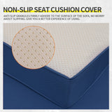 Lviden 7 Pieces Outdoor PE Wicker Furniture Set Patio Rattan Sectional Conversation Sofa Set with Navy Blue Cushions and Glass Top Table Lviden