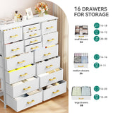 YITAHOME Dresser for Bedroom with 16 Drawers, Large Chest of Drawers, Tall Dressers for Bedroom with Wood Top and Metal Frame YITAHOME