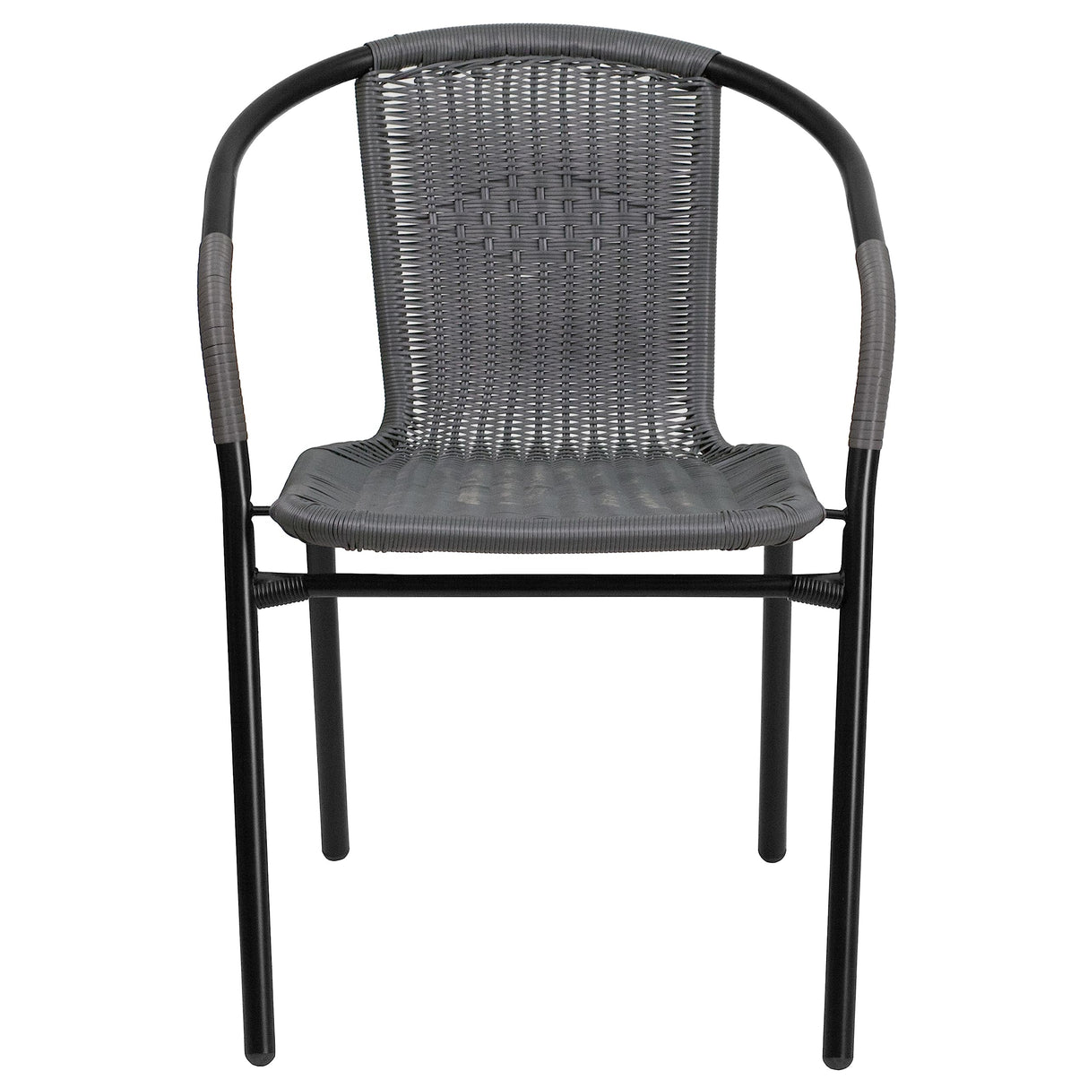 EMMA + OLIVER 2 Pack Gray Rattan Indoor-Outdoor Restaurant Stack Chair with Curved Back EMMA + OLIVER