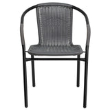 EMMA + OLIVER 2 Pack Gray Rattan Indoor-Outdoor Restaurant Stack Chair with Curved Back EMMA + OLIVER