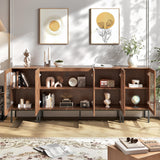 BVIUNTWO Farmhouse TV Stand for TVs up to 85 Inch, Entertainment Center TV Console with Storage Cabinets and Glass Doors,Media Console for Living Room, Brown BVIUNTWO