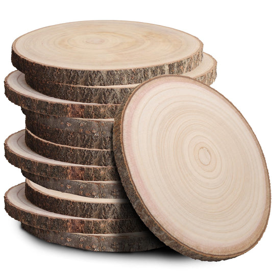 JILTWO 12Pcs 7-8 Inch Unfinished Wood Slices, Wood Rounds Cookies for Crafts, Rustic Wood Circles & Slabs, Wooden Discs for Tables Decor- Perfect for Centerpieces, Art Projects and Rustic Weddings