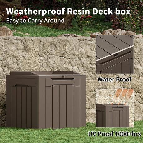 Greesum 31 Gallon Resin Deck Box Large Outdoor Storage for Patio Furniture, Garden Tools, Pool Supplies, Weatherproof and UV Resistant, Lockable, Dark Black Greesum