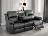 FONTOI Leather Recliner Sofa Couch, 3-Seater Home Theater Seating Reclining Sofa, Power Reclining Couch with Cup Holders & Drop Down Table for Living Room Furniture Sets, Black FONTOI