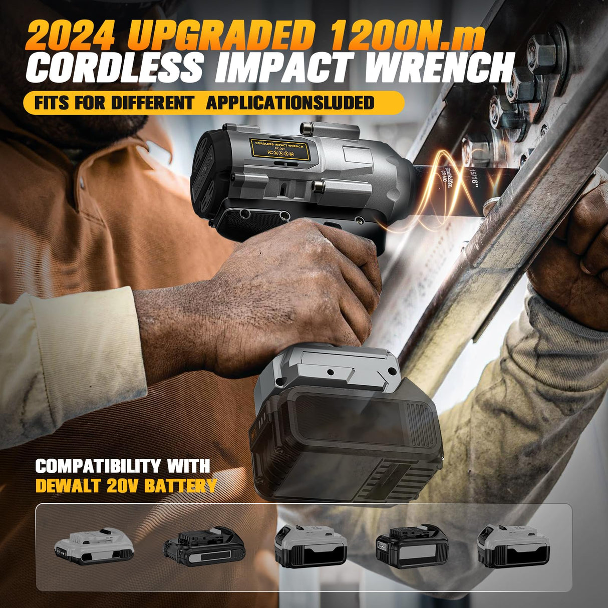 Cordless Impact Wrench 1/2 inch for Dewalt Battery, 900FT-LBS (1200N.m) Brushless Electric Impact Gun Includes LED Work Light, 2100RPM High Torque Impact Driver, Bare Tool Only Cerycose