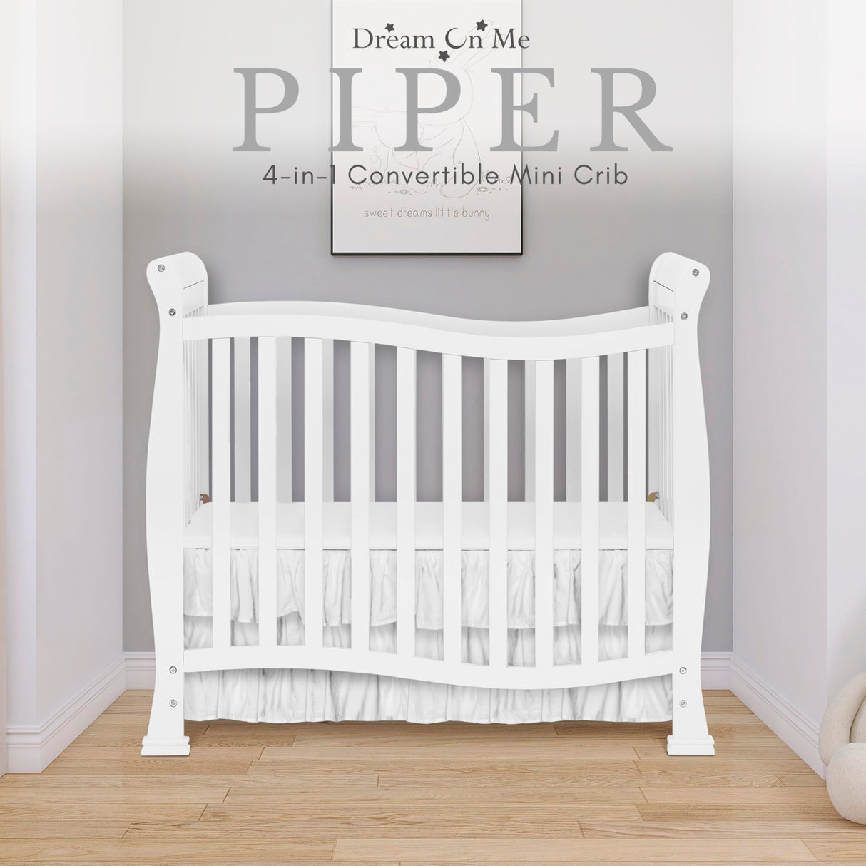 Dream On Me Violet 4-In-1 Convertible Mini Crib In White, Greenguard Gold Certified, JPMA Certified, 3 Position Mattress Height Settings, Non-Toxic Finish Dream On Me