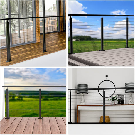 Muzata 4Pack Black Cable Railing Post 42 Inch 42"x2"x2" Level Drilled Surface Mount T304 Stainless Steel Cable Railing System Kit Indoor Outdoor with Paper User Guide PS01 BH4L Muzata