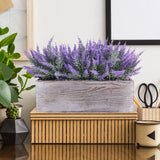 Fake Lavender Flower Arrangement in Rustic Rectangular Wood Planter Box Artificial Potted Lavender Plant for Gifts Farmhouse Wedding Centerpiece Kitchen Windowsill Table Shelf Indoor Greenery Decor Winlyn
