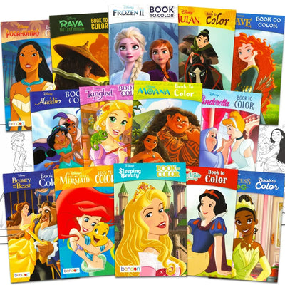14 Disney Princess Small Coloring Books for Kids Ages 4-8, 2-4 - Bulk Coloring Bundle Classroom Rewards, Prizes, PreK Kindergarten Party Favors with Moana, Frozen, More | Mini Activity Books for Girls