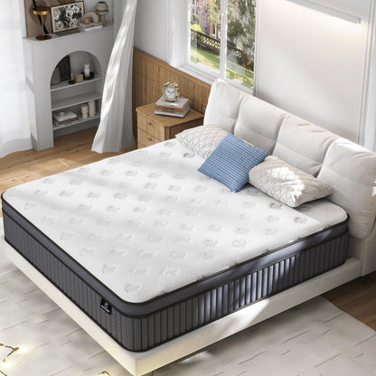 King Size Mattress, Upgrade Strengthen 14 Inch Firm Hybrid King Mattress in a Box, Mattress King Size With Memory Foam and Independent Pocket Springs, Strong Edge Support, Release Pressure