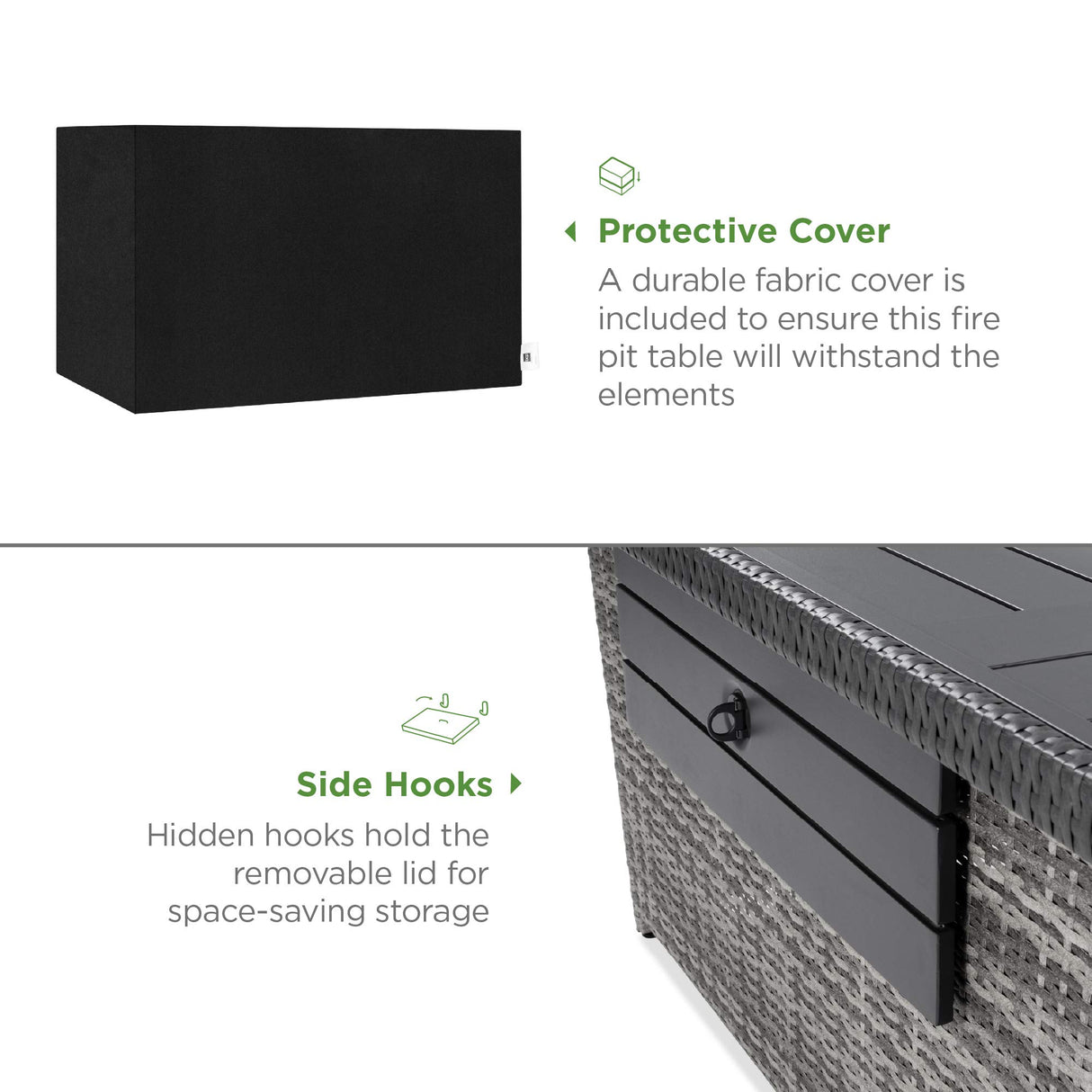 Best Choice Products 52in 50,000 BTU Outdoor Wicker Patio Propane Gas Fire Pit Table w/Aluminum Tabletop, Glass Wind Guard, Clear Glass Rocks, Cover, Slide Out Tank Holder, and Lid - Gray Best Choice Products