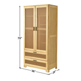Better Home Products Pine Wood Closet with Rattan Doors and 2-Drawers in Natural Better Home Products