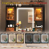 Vanity Desk with Mirror and Power Outlet, 41.3'' Large Make up Vanity Table with 6 Storage Drawers & RGB Cabinets, Dressing Table with 3 LED Lighting Modes Adjustable, for Girls, Women, Rustic Brown Aiguazi