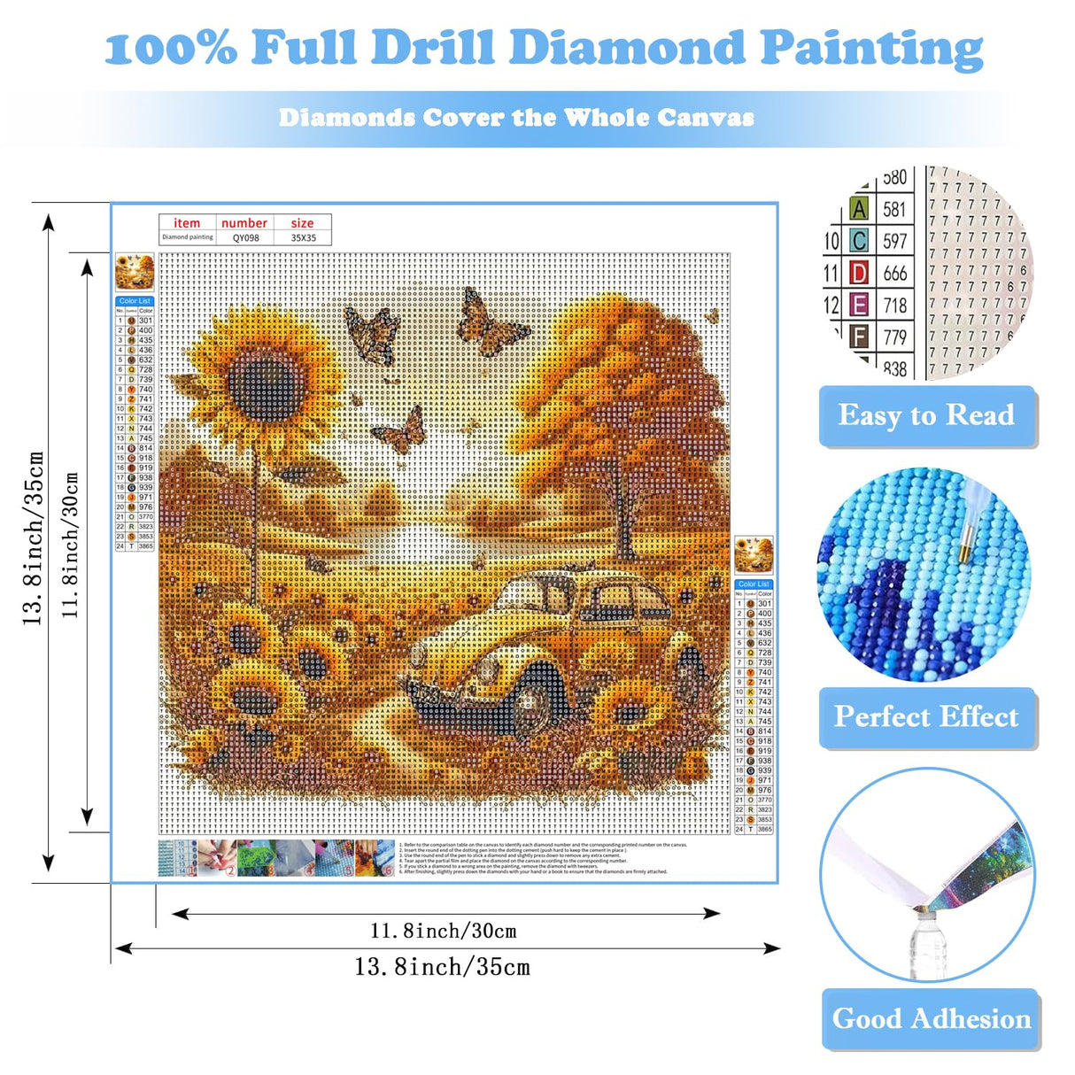 DIY Car Sunflower Diamond Art Kits for Adults, 5D Diamond Painting for Beginners, Diamond Dot, Small Dimond Art Paintings Kit, Full Drill Gem Painting, Crafts for Adults, Home Wall Decor 14x14inch Rekxtmo