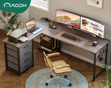AODK L Shaped Desk with 4 Tier Drawers, 61" Reversible Gaming Desk with Power Outlets, L Shaped Computer Desk with USB Charging Port and Host Stand, Home Office Corner Desk, Easy to Assemble, Grey Oak AODK