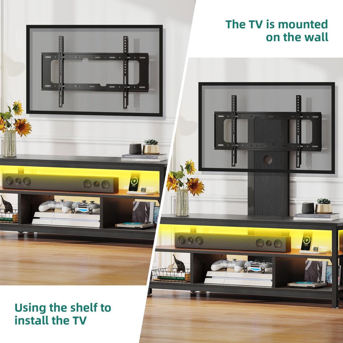 YITAHOME TV Stands for Living Room, 65 inch TV Stand with Mount and Power Outlet, Entertainment Center with Storage, Led TV Stand for 55/60/65/70 inch TV, TV Console Cabinet for Living Room, Black