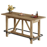 Tribesigns 63" Bar Table, Long Counter Height Pub Dining Table with Footrest, Home Bar Furniture for Bar, Kitchen & Dining Room, Living Room, Brown Tribesigns