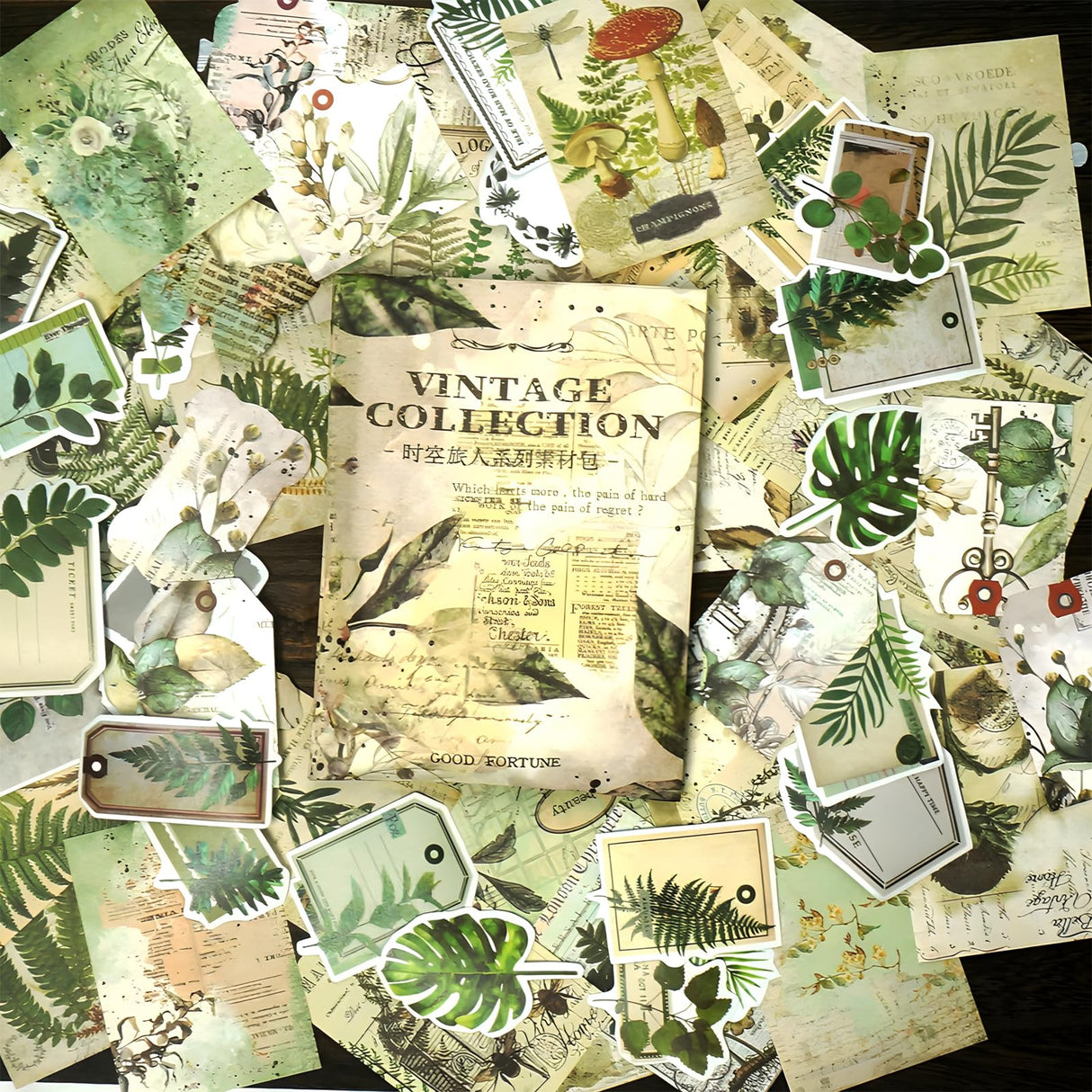 200 Pcs Vintage Ephemera Bundle Junk Journal Kit Scrapbook Supplies Paper Sticker Material Pack Scrapbooking Kit for Art Journaling Bullet Journals Planners Collage Decoupage Crafter Gifts(Greenery) Teniinet