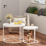 Garden 4 you Nesting Coffee Table, 23.6" Round Coffee Table Set of 2, Wooden Nesting Table Set with Metal Frame, Side Tables for Living Room Bedroom Balcony, White Garden 4 you