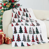 Elegant Comfort Reversible and Ultra-Plush Flannel Fleece-Winter Christmas Sherpa Throw- Lightweight Soft and Cozy-Holiday Decorative Throw, Perfect for Lounging, 50 x 60 inches, Plaid Christmas Tree Elegant Comfort