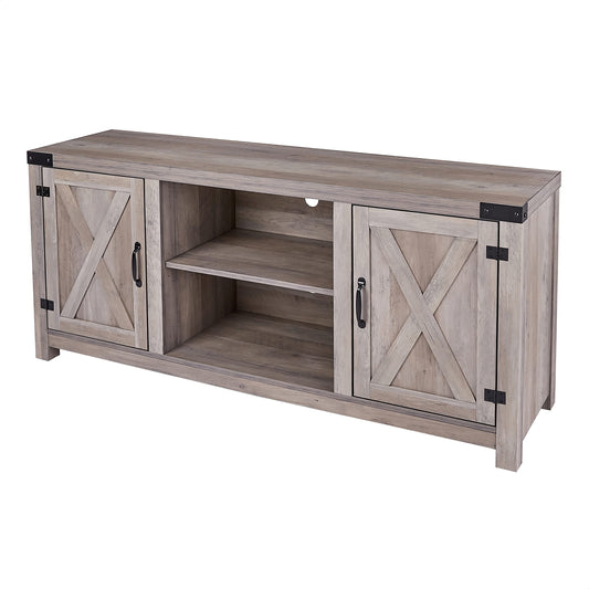 ROCKPOINT 58inch Barn Door TV Stand Entertaiment Media Console Center Industrial Style , Grey Wash - WoodArtSupply