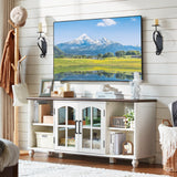 RWYHG Farmhouse TV Stand for 65 Inch TV, Wood Entertainment Center with Adjustable Shelves & Glass Door Storage Cabinet,Television Stands for 70" TVS,TV Console Table for Living Room,Bedroom,White RWYHG