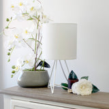 Simple Designs LT2066-WOW 14" Down to the Wire Metal Table Lamp with Fabric Shade, White with White Shade Simple Designs
