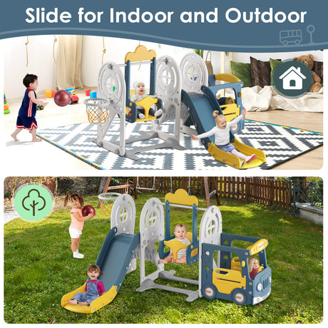BIERUM Toddler Slide for Toddlers Age 1-3 with Basketball Hoop and Swing, Baby Slide for Kids Ideal Gift, Indoor Outdoor Backyard Playground Blue Yellow BIERUM