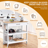 Yaheetech Kitchen Island Cart on Wheels with Bamboo Tabletop, 3-Tier Rolling Kitchen Island Microwave Cart with Drawer, Detachable Towel, 3 Hooks, 17″D × 37.5″W, White Yaheetech