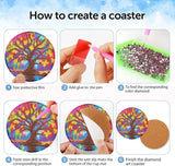 igoodom 8 Pcs Tree of Life Diamond Art Coasters Kit with Holder, DIY Tree Diamond Painting Coasters for Beginners Adults, Non Slip Diamond Art Kits Craft Supplies 4x4inch igoodom