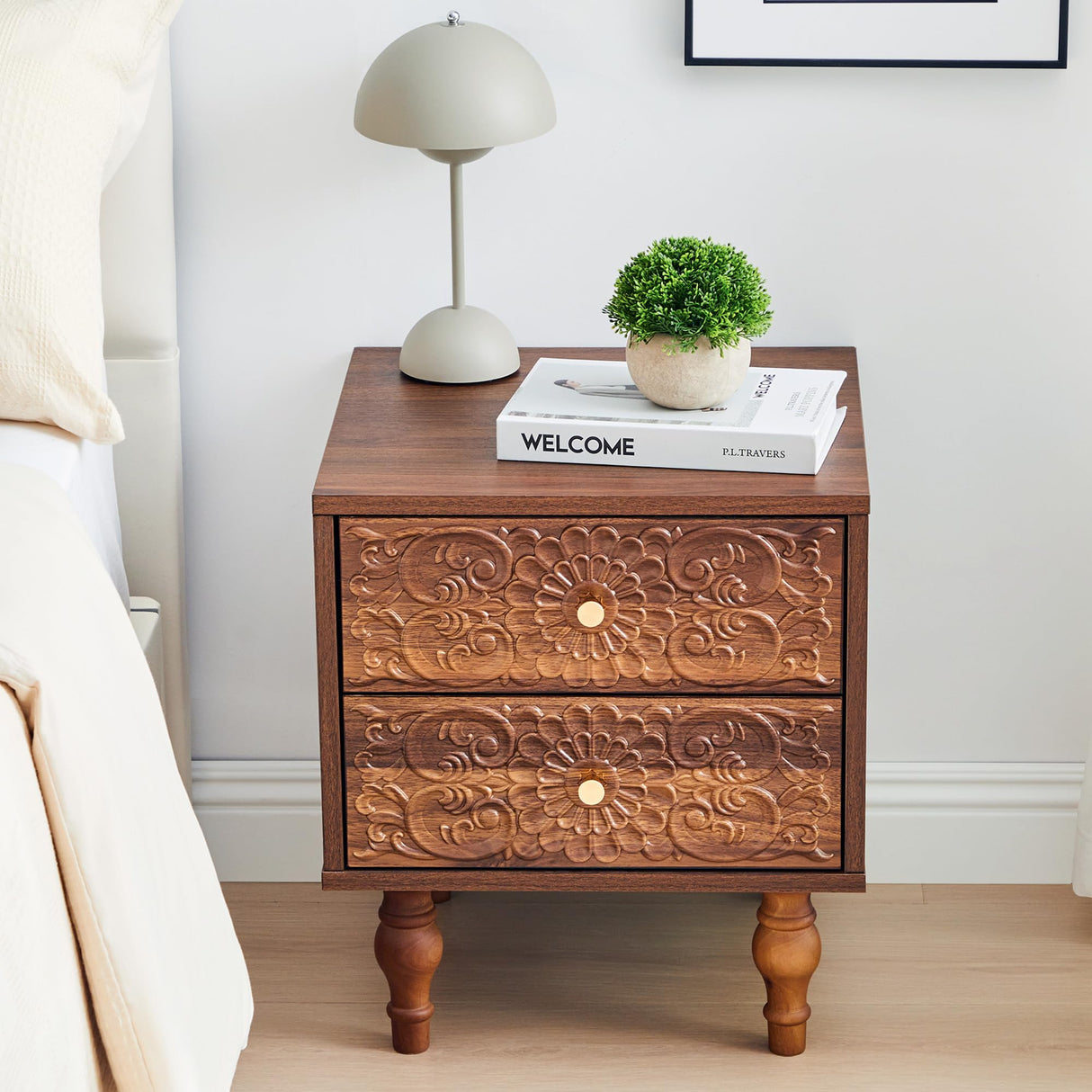 Sylphorium Nightstand, Farmhouse Bedside Table with 2 Drawers and Metal Handles, Wood Sofa Side Table End Table Accent Dresser for Bedroom, Living Room (Walnut) (15.75 x 16.02 x 18.15 Inch) Sylphorium