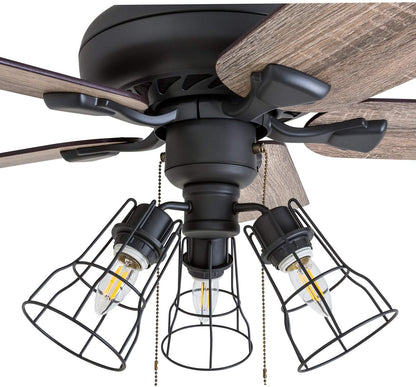 Prominence Home Lincoln Woods, 52 Inch Industrial Style LED Ceiling Fan with Light, Remote Control, Three Mounting Options, 5 Dual Finish Blades, Reversible Motor - 50745-01 (Bronze)