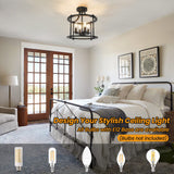 Farmhouse Semi Flush Mount Ceiling Light Fixture, 4-Light Industrial Ceiling Light w/ E12 Base Metal Rustic Vintage Chandelier Lighting for Kitchen Dining Room Hallway Entryway Foyer (Matte Black) Bosceos