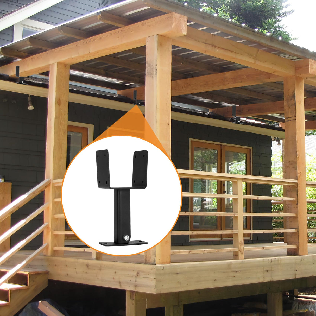 4x4 Heavy Duty Roof Riser Brackets Kit, 3PCS Roof Riser Brackets for Patio Cover, Adjustable Roof Riser Brackets, 304 Stainless Steel Patio Roof Riser, Roof Mount Pergola Brackets (Black Finish) P Polerden