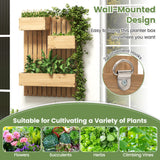 Giantex Wall-Mounted Raised Garden Bed w/Trellis Board, 3 Wooden Garden Boxes Set w/Drainage Hole, Fabric Liners, Hanging Hooks, Indoor Outdoor Decorative Planters for Fruit Vegetable Vine Flower Giantex