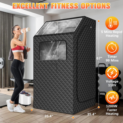 Upgraded Portable Steam Sauna, Portable Sauna Box for Home, Home Sauna Tent Full Body, 1200W 3L Steam Generator, 99 Minute Timer, Folding Chair, Remote Control Included(Black)