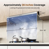 FIREGAS Range Hood 36 Inch Under Cabinet, Ducted/Ductless Convertible Kitchen Hood with 3 Speed Exhaust Fan, 300 CFM, LED Lights, Stainless Steel Vent Hood for Kitchen FIREGAS