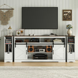 Loomie Farmhouse 3 in 1 TV Stand with Charging Station, 79"W Entertainment Center with 2 Side Cabinets for 85" TV,Media Console Table with Adjustable Shelves & Sliding Barn Door for Living Room(White) Loomie