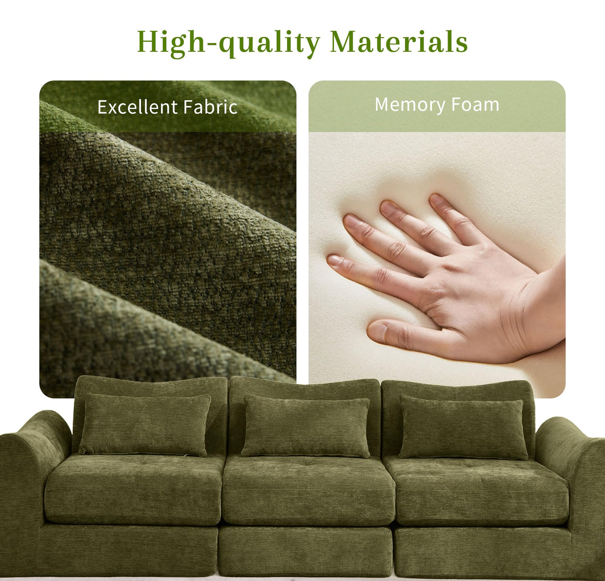 MAXMAXX 102" Cloud Sofa, 4-in-1 Folding Sofa Bed, Floor-Standing Boneless Couch, Futon Sofa Bed for Living Room, Bedroom and Entertainment Room (Green) MAXMXX