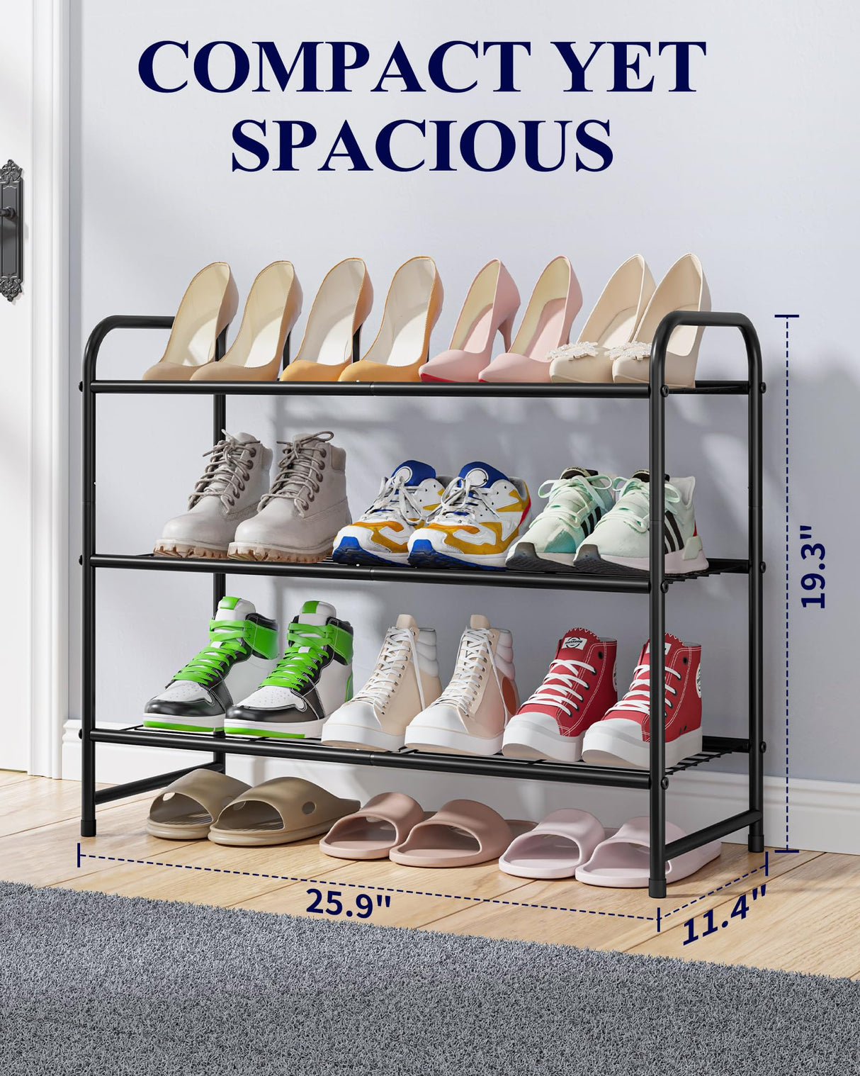 Kitsure Shoe Rack - Stainless Steel Shoe Organizer, Sturdy Shoe Rack for Closet and Front Door Entrance, Free Standing Shoe Shelf, Closet Organizers and Storage, Black Kitsure